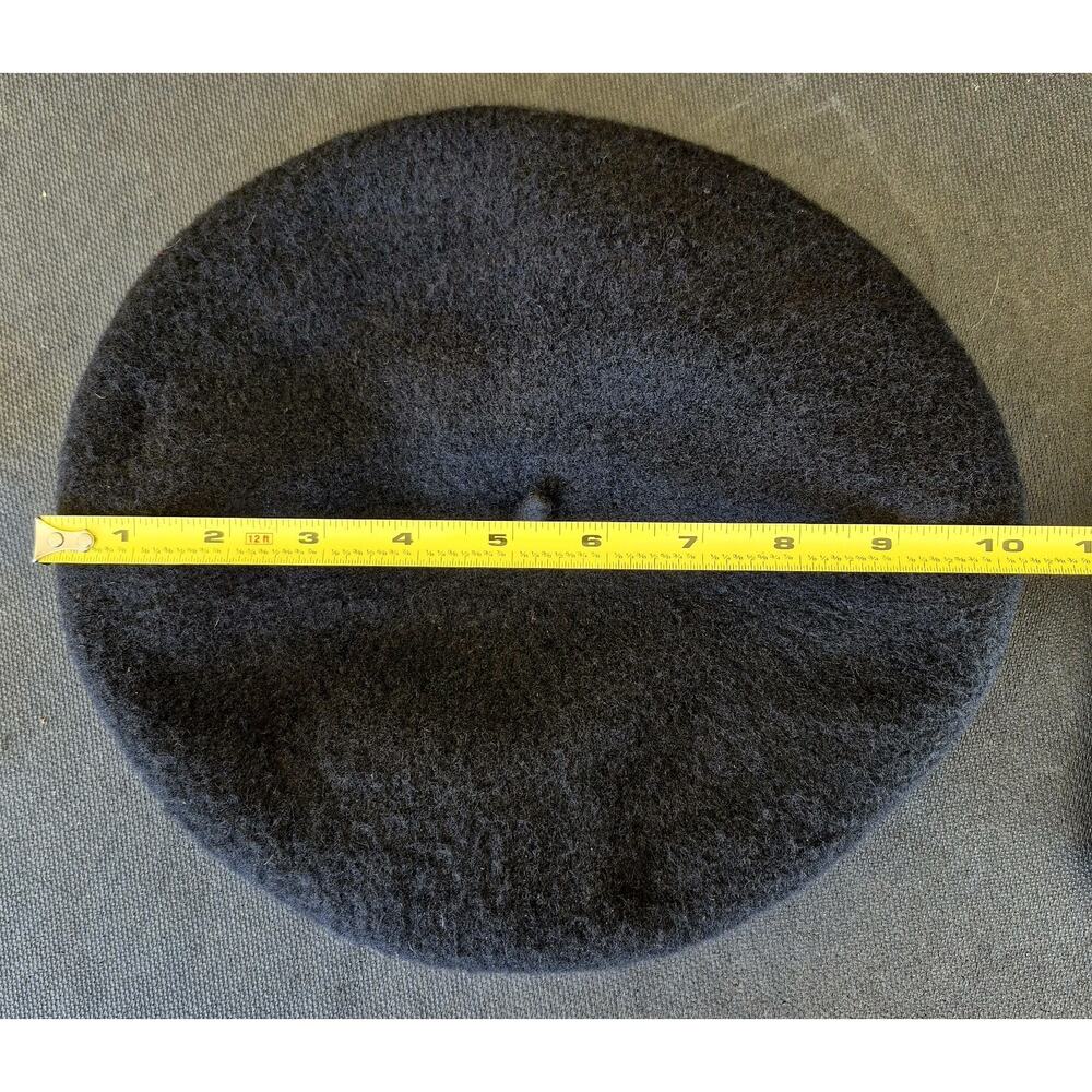 Vintage Beret De Luxe Black 100% Wool 10" WPL 10888 - Picture 6 of 9